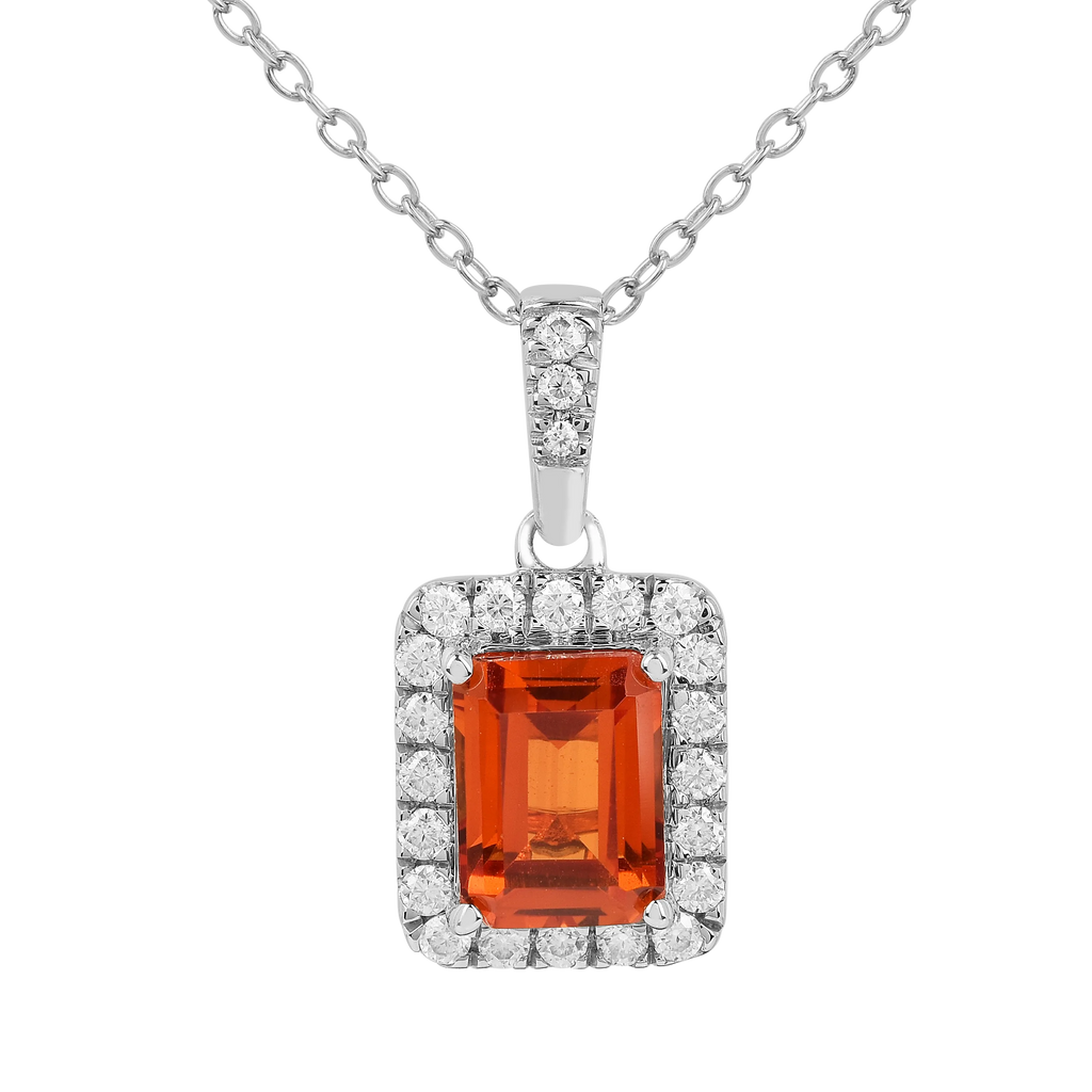 Peach Sapphire Octagon Halo Pendant Necklace FineColorJewels 925 Sterling Silver, best gift for girls, best gift for women, dla-dm-discount-all-154898, gift for her, gift from daughter, lab grown sapphire necklace, Necklace, peach Gemstone, Peach Sapphire Jewelry, peach Sapphire necklace, peach sapphire pendant necklaceLab Created Padparadscha necklaces, Pink Orange Sapphire, square necklace, Trending Jewelry, Valentine's Day gift