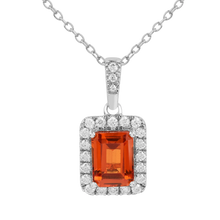 Load image into Gallery viewer, Peach Sapphire Octagon Halo Pendant Necklace FineColorJewels 925 Sterling Silver, best gift for girls, best gift for women, dla-dm-discount-all-154898, gift for her, gift from daughter, lab grown sapphire necklace, Necklace, peach Gemstone, Peach Sapphire Jewelry, peach Sapphire necklace, peach sapphire pendant necklaceLab Created Padparadscha necklaces, Pink Orange Sapphire, square necklace, Trending Jewelry, Valentine&#39;s Day gift