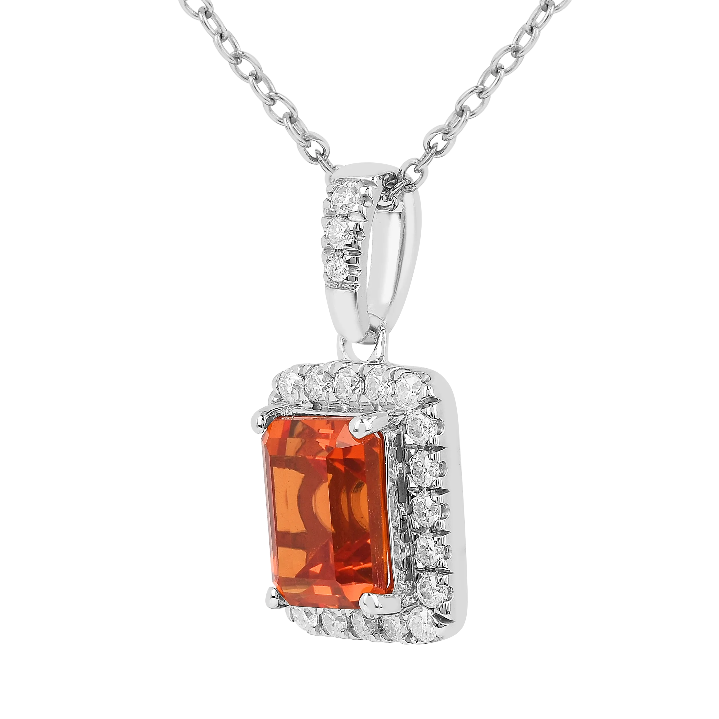 Peach Sapphire Octagon Halo Pendant Necklace FineColorJewels 925 Sterling Silver, best gift for girls, best gift for women, dla-dm-discount-all-154898, gift for her, gift from daughter, lab grown sapphire necklace, Necklace, peach Gemstone, Peach Sapphire Jewelry, peach Sapphire necklace, peach sapphire pendant necklaceLab Created Padparadscha necklaces, Pink Orange Sapphire, square necklace, Trending Jewelry, Valentine's Day gift