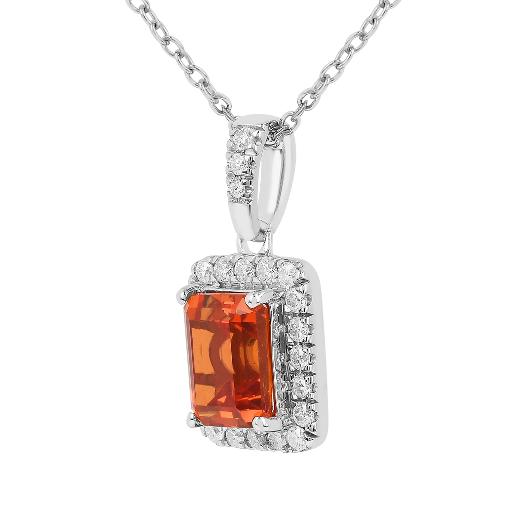 Peach Sapphire Octagon Halo Pendant Necklace FineColorJewels 925 Sterling Silver, best gift for girls, best gift for women, dla-dm-discount-all-154898, gift for her, gift from daughter, lab grown sapphire necklace, Necklace, peach Gemstone, Peach Sapphire Jewelry, peach Sapphire necklace, peach sapphire pendant necklaceLab Created Padparadscha necklaces, Pink Orange Sapphire, square necklace, Trending Jewelry, Valentine's Day gift