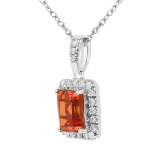 Load image into Gallery viewer, Peach Sapphire Octagon Halo Pendant Necklace FineColorJewels 925 Sterling Silver, best gift for girls, best gift for women, dla-dm-discount-all-154898, gift for her, gift from daughter, lab grown sapphire necklace, Necklace, peach Gemstone, Peach Sapphire Jewelry, peach Sapphire necklace, peach sapphire pendant necklaceLab Created Padparadscha necklaces, Pink Orange Sapphire, square necklace, Trending Jewelry, Valentine&#39;s Day gift