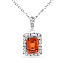Load image into Gallery viewer, Peach Sapphire Octagon Halo Pendant Necklace FineColorJewels 925 Sterling Silver, best gift for girls, best gift for women, dla-dm-discount-all-154898, gift for her, gift from daughter, lab grown sapphire necklace, Necklace, peach Gemstone, Peach Sapphire Jewelry, peach Sapphire necklace, peach sapphire pendant necklaceLab Created Padparadscha necklaces, Pink Orange Sapphire, square necklace, Trending Jewelry, Valentine&#39;s Day gift