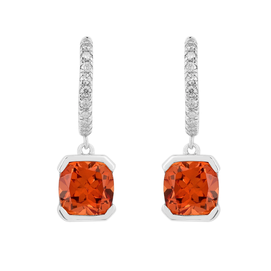 Peach Sapphire Drop Hoop Earrings