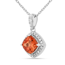 Load image into Gallery viewer, Peach Sapphire Cushion Pendant Necklace FineColorJewels 925 Sterling Silver, best gift for girls, best gift for women, dla-dm-discount-all-154898, gift for her, gift from daughter, Necklace, peach Gemstone, Peach Sapphire Jewelry, peach Sapphire necklace, peach sapphire pendant necklaceLab Created Padparadscha necklaces, Pink Orange Sapphire, square necklace, Trending Jewelry, Valentine&#39;s Day gift