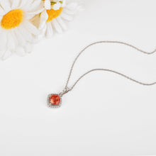 Load image into Gallery viewer, Peach Sapphire Cushion Pendant Necklace FineColorJewels 925 Sterling Silver, best gift for girls, best gift for women, dla-dm-discount-all-154898, gift for her, gift from daughter, Necklace, peach Gemstone, Peach Sapphire Jewelry, peach Sapphire necklace, peach sapphire pendant necklaceLab Created Padparadscha necklaces, Pink Orange Sapphire, square necklace, Trending Jewelry, Valentine&#39;s Day gift