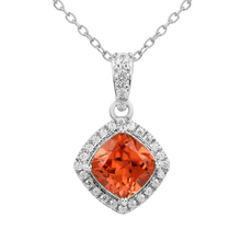 Load image into Gallery viewer, Peach Sapphire Cushion Pendant Necklace FineColorJewels 925 Sterling Silver, best gift for girls, best gift for women, dla-dm-discount-all-154898, gift for her, gift from daughter, Necklace, peach Gemstone, Peach Sapphire Jewelry, peach Sapphire necklace, peach sapphire pendant necklaceLab Created Padparadscha necklaces, Pink Orange Sapphire, square necklace, Trending Jewelry, Valentine&#39;s Day gift
