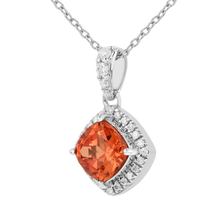Load image into Gallery viewer, Peach Sapphire Cushion Pendant Necklace FineColorJewels 925 Sterling Silver, best gift for girls, best gift for women, dla-dm-discount-all-154898, gift for her, gift from daughter, Necklace, peach Gemstone, Peach Sapphire Jewelry, peach Sapphire necklace, peach sapphire pendant necklaceLab Created Padparadscha necklaces, Pink Orange Sapphire, square necklace, Trending Jewelry, Valentine&#39;s Day gift