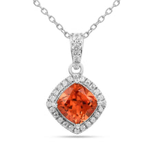 Load image into Gallery viewer, Peach Sapphire Cushion Pendant Necklace FineColorJewels 925 Sterling Silver, best gift for girls, best gift for women, dla-dm-discount-all-154898, gift for her, gift from daughter, Necklace, peach Gemstone, Peach Sapphire Jewelry, peach Sapphire necklace, peach sapphire pendant necklaceLab Created Padparadscha necklaces, Pink Orange Sapphire, square necklace, Trending Jewelry, Valentine&#39;s Day gift