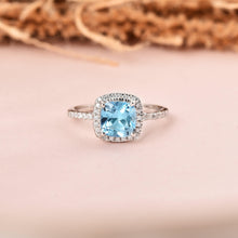 Load image into Gallery viewer, Natural Blue Topaz Cushion Halo Ring FineColorJewels 925 Sterling Silver, best gift for girls, best gift for women, Blue Topaz Jewelry, Blue Topaz Ring, December Birthstone, dla-dm-discount-all-154898, gift for her, Gift for Mom, gift for women, gift from daughter, Valentine&#39;s Day gift