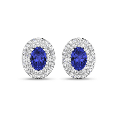 Genuine Tanzanite and White Diamond Studs