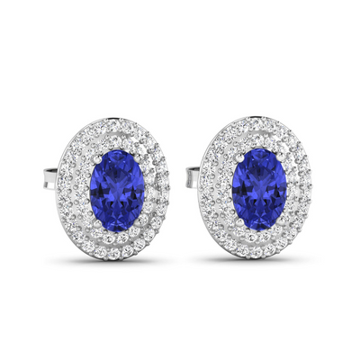 Genuine Tanzanite and White Diamond Studs