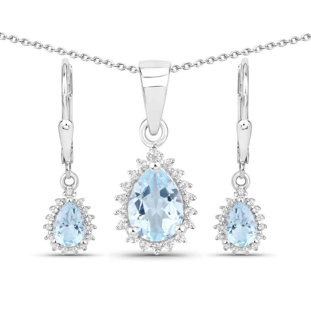Sterling Silver Blue Topaz Necklace and Earring Set