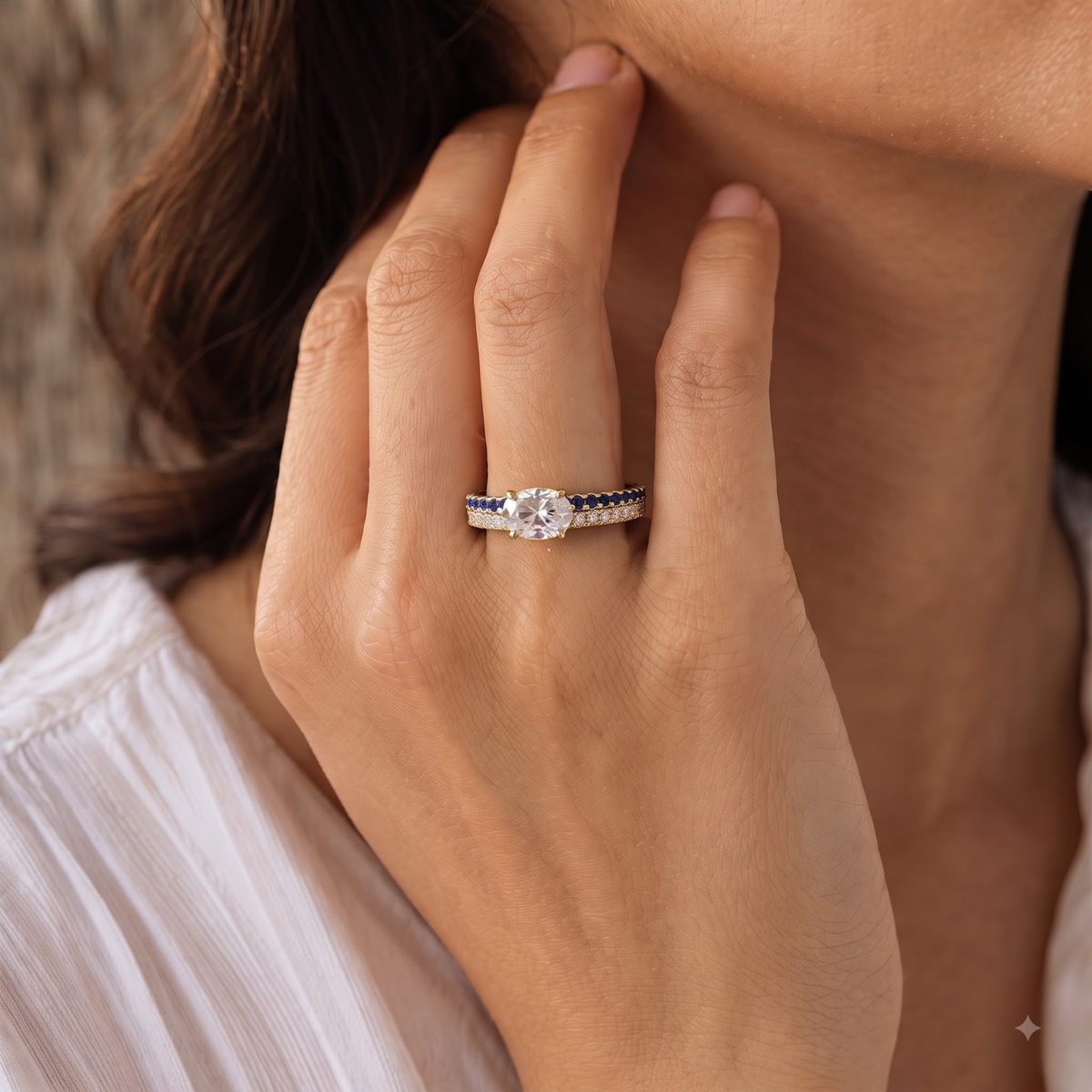 1.27 Cttw Oval Lab Grown Diamond Double Row Pave Band 14k Yellow Gold Engagement Ring