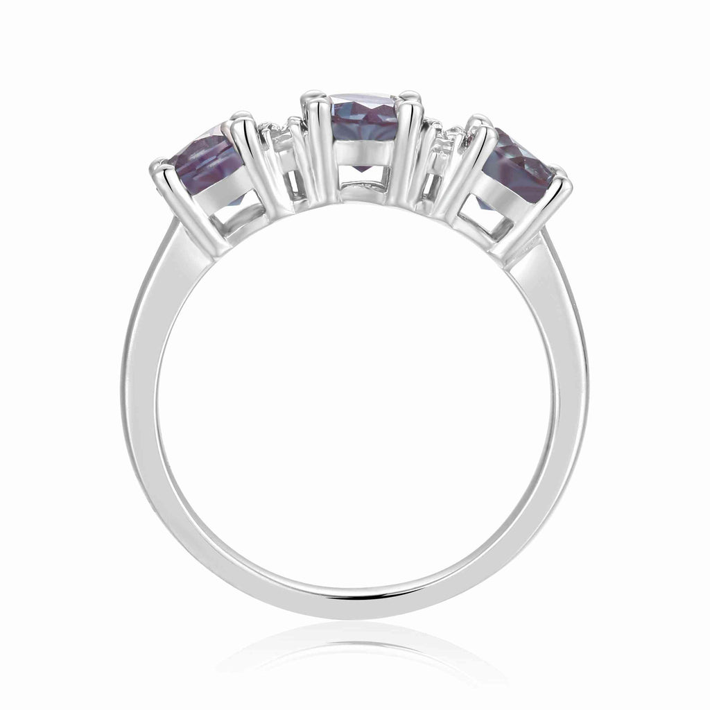 Three Stone Ring June Birthday Gift 925 Sterling Silver Ring Engagement Ring - FineColorJewels