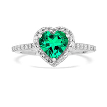 Load image into Gallery viewer, Colombian Created Emerald Halo Heart Ring Fine Color Jewels best gift for girls, best gift for women, Christmas gift, Dainty Birthstone Ring, dainty emerald ring, dla-dm-discount-all-154898, Emerald halo ring, Emerald pave ring, emerald ring for her, gift for her, Gift for Mom, gift for women, gift from daughter, Halo Heart Promise Ring, Heart Gemstone Ring, Heart Wedding Ring, Lab Created Emerald Ring, may birthstone ring, Mother&#39;s Day Gift, New Year gift, Valentine&#39;s Day gift