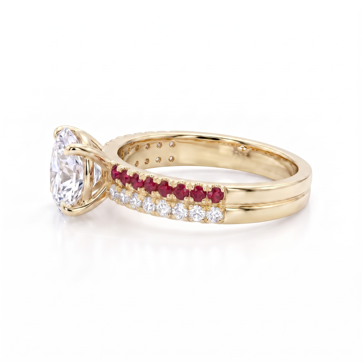 1.27 Cttw Oval Lab Grown Diamond Double Row Pave Band 14k Yellow Gold Engagement Ring