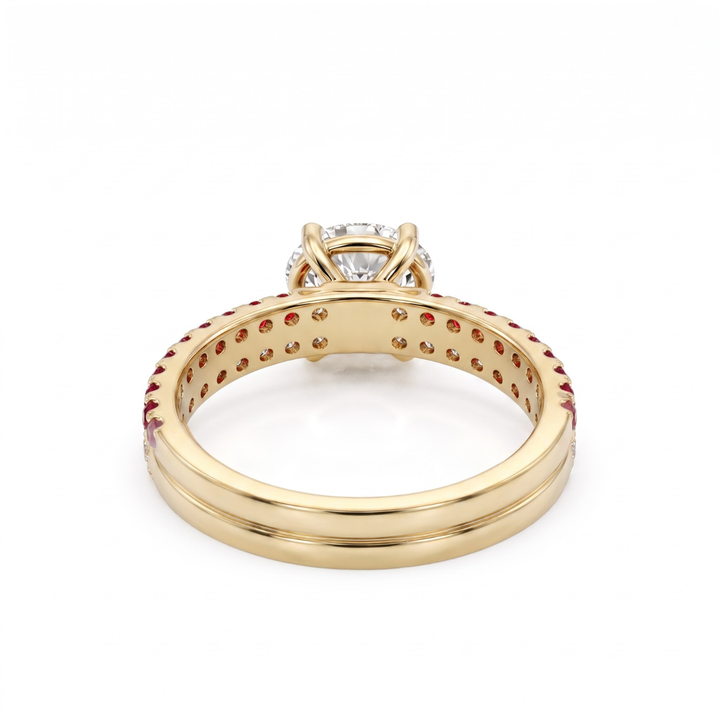1.27 Cttw Oval Lab Grown Diamond Double Row Pave Band 14k Yellow Gold Engagement Ring