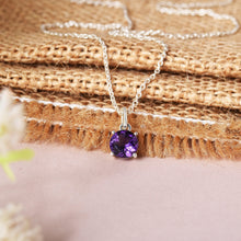 Load image into Gallery viewer, Healing Gemstone silver chain gift birthstone gift purple Gift for her work wear necklace best pendant gift purple jewlery gift feb birthday gift purple Amethyst gift purple jewel for her Healing pendant Purple Amethyst office wear necklace