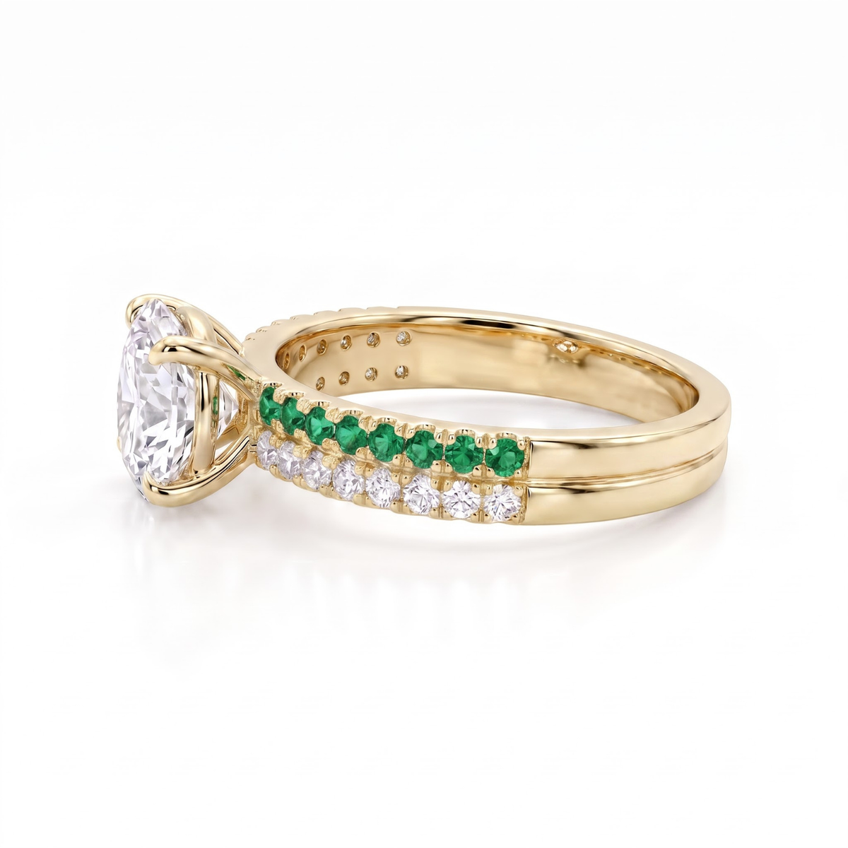 1.27 Cttw Oval Lab Grown Diamond Double Row Pave Band 14k Yellow Gold Engagement Ring