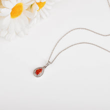 Load image into Gallery viewer, Peach sapphire Teardrop Pendant Necklace Fine Color Jewels AFFORDABLE NECKLACE, ANNIVERSARY GIFT FOR HER, dla-dm-discount-all-154898, HALO NECKLACE, necklace gift for her, NECKLACE GIFT FOR WOMEN, peach Gemstone, Peach Sapphire Jewelry, peach Sapphire necklace, peach sapphire pendant necklaceLab Created Padparadscha necklace, Pink Orange Sapphire, TEARDROP NECKLACE, Trending Jewelry