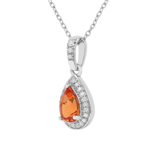 Load image into Gallery viewer, Peach sapphire Teardrop Pendant Necklace Fine Color Jewels AFFORDABLE NECKLACE, ANNIVERSARY GIFT FOR HER, dla-dm-discount-all-154898, HALO NECKLACE, necklace gift for her, NECKLACE GIFT FOR WOMEN, peach Gemstone, Peach Sapphire Jewelry, peach Sapphire necklace, peach sapphire pendant necklaceLab Created Padparadscha necklace, Pink Orange Sapphire, TEARDROP NECKLACE, Trending Jewelry