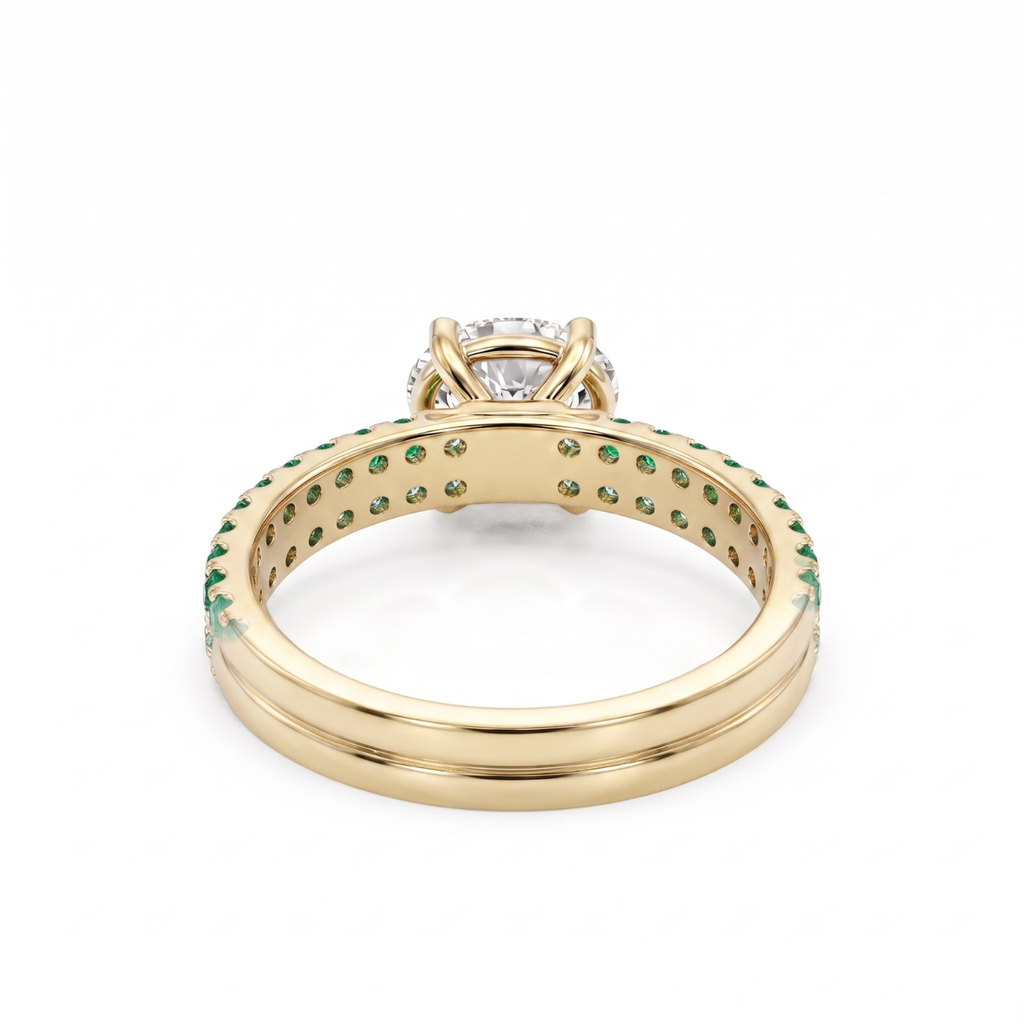 1.27 Cttw Oval Lab Grown Diamond Double Row Pave Band 14k Yellow Gold Engagement Ring