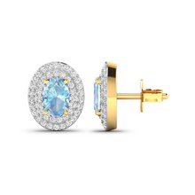 Load image into Gallery viewer, Genuine Aquamarine and Diamond Halo Stud Earrings