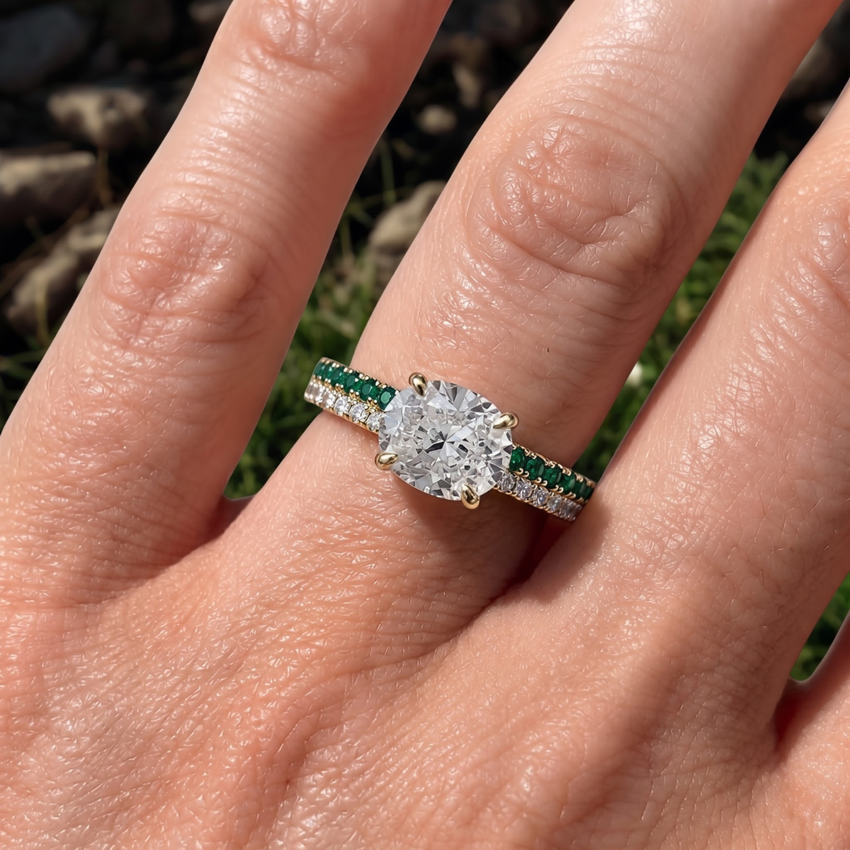 1.27 Cttw Oval Lab Grown Diamond Double Row Pave Band 14k Yellow Gold Engagement Ring