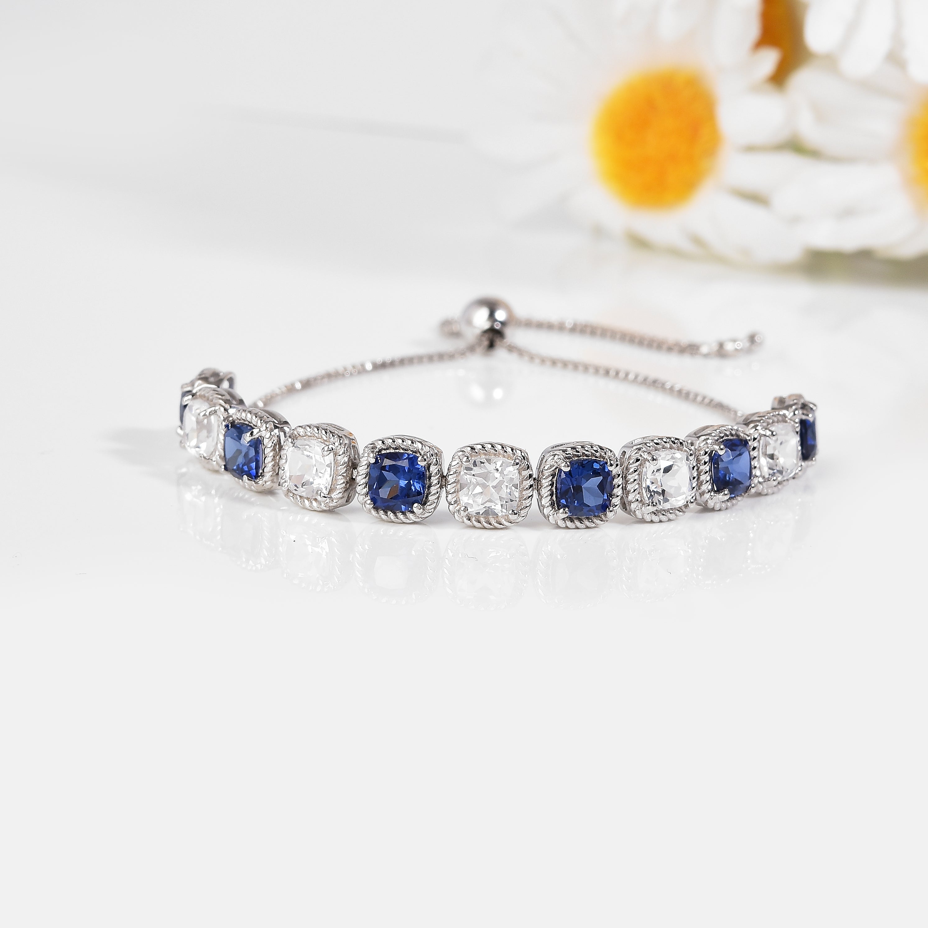 Created Blue Sapphire Tennis Bracelet
