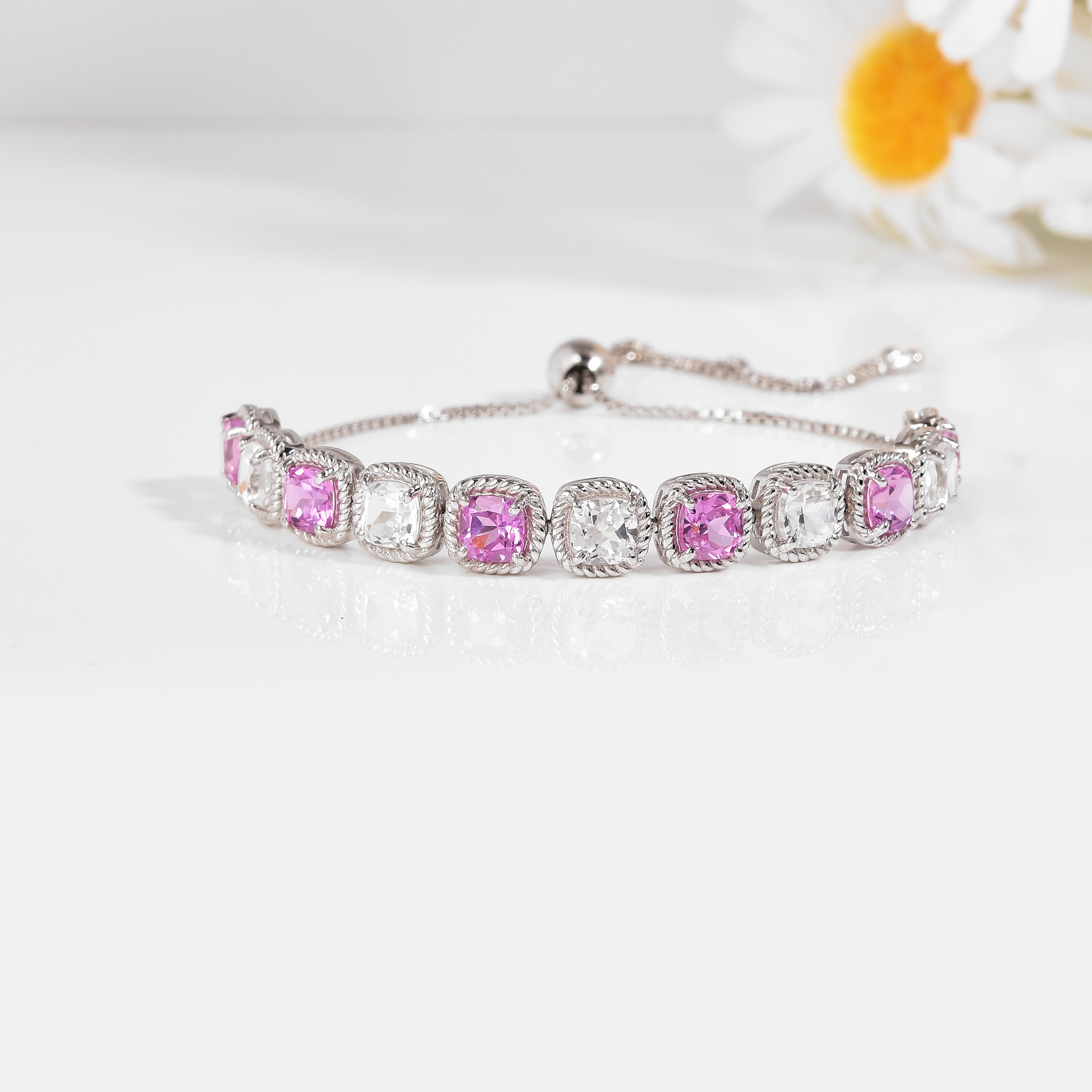 Lab Grown Pink Sapphire Tennis Bracelet