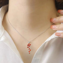 Load image into Gallery viewer, Peach Sapphire Leaf Pendant Necklace FineColorJewels 925 Sterling Silver, best gift for girls, best gift for women, dla-dm-discount-all-154898, gift for her, gift from daughter, lab grown sapphire necklace, leaf necklace, Necklace, peach Gemstone, Peach Sapphire Jewelry, peach Sapphire necklace, peach sapphire pendant necklaceLab Created Padparadscha necklaces, Pink Orange Sapphire, square necklace, Trending Jewelry, Valentine&#39;s Day gift