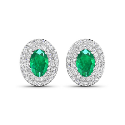 Genuine Zambian Emerald and Diamond Studs