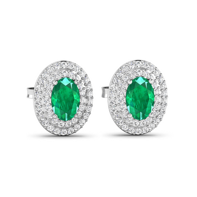 Genuine Zambian Emerald and Diamond Studs