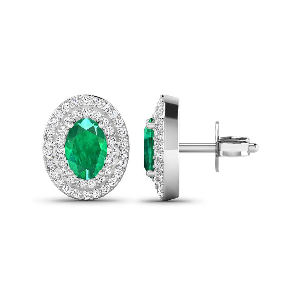 Genuine Zambian Emerald and Diamond Studs
