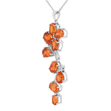 Load image into Gallery viewer, Peach Sapphire Leaf Pendant Necklace FineColorJewels 925 Sterling Silver, best gift for girls, best gift for women, dla-dm-discount-all-154898, gift for her, gift from daughter, lab grown sapphire necklace, leaf necklace, Necklace, peach Gemstone, Peach Sapphire Jewelry, peach Sapphire necklace, peach sapphire pendant necklaceLab Created Padparadscha necklaces, Pink Orange Sapphire, square necklace, Trending Jewelry, Valentine&#39;s Day gift