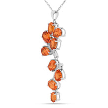 Load image into Gallery viewer, Peach Sapphire Leaf Pendant Necklace FineColorJewels 925 Sterling Silver, best gift for girls, best gift for women, dla-dm-discount-all-154898, gift for her, gift from daughter, lab grown sapphire necklace, leaf necklace, Necklace, peach Gemstone, Peach Sapphire Jewelry, peach Sapphire necklace, peach sapphire pendant necklaceLab Created Padparadscha necklaces, Pink Orange Sapphire, square necklace, Trending Jewelry, Valentine&#39;s Day gift