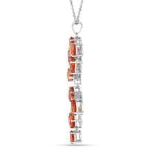 Load image into Gallery viewer, Peach Sapphire Leaf Pendant Necklace FineColorJewels 925 Sterling Silver, best gift for girls, best gift for women, dla-dm-discount-all-154898, gift for her, gift from daughter, lab grown sapphire necklace, leaf necklace, Necklace, peach Gemstone, Peach Sapphire Jewelry, peach Sapphire necklace, peach sapphire pendant necklaceLab Created Padparadscha necklaces, Pink Orange Sapphire, square necklace, Trending Jewelry, Valentine&#39;s Day gift