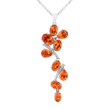 Load image into Gallery viewer, Peach Sapphire Leaf Pendant Necklace FineColorJewels 925 Sterling Silver, best gift for girls, best gift for women, dla-dm-discount-all-154898, gift for her, gift from daughter, lab grown sapphire necklace, leaf necklace, Necklace, peach Gemstone, Peach Sapphire Jewelry, peach Sapphire necklace, peach sapphire pendant necklaceLab Created Padparadscha necklaces, Pink Orange Sapphire, square necklace, Trending Jewelry, Valentine&#39;s Day gift