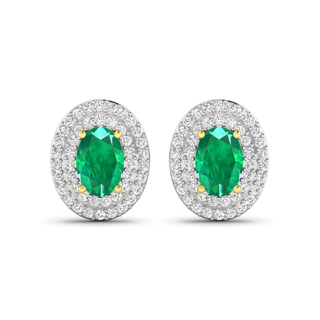 Genuine Zambian Emerald and Diamond Studs