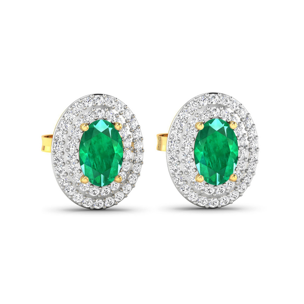 Genuine Zambian Emerald and Diamond Studs