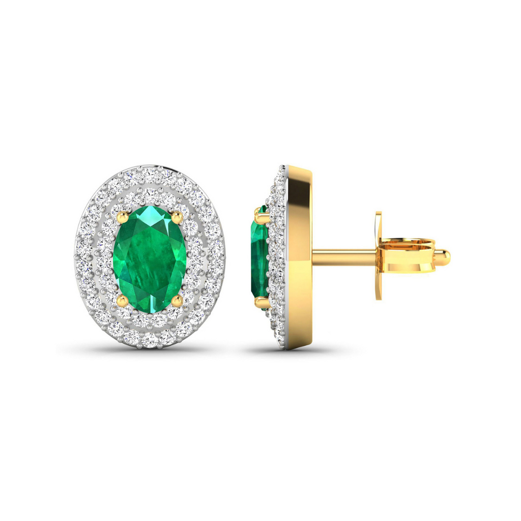 Genuine Zambian Emerald and Diamond Studs
