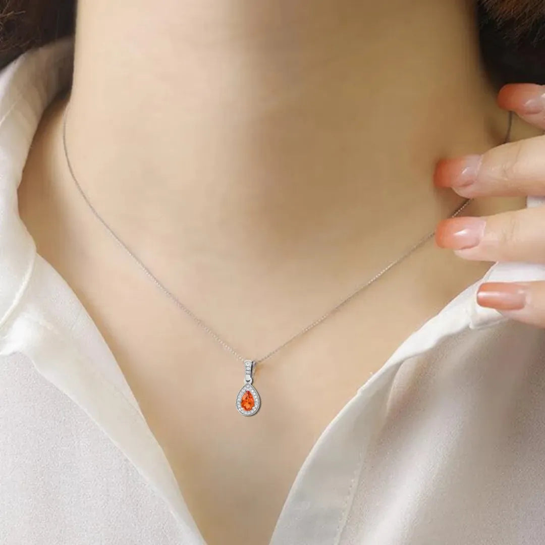 Peach sapphire Teardrop Pendant Necklace Fine Color Jewels AFFORDABLE NECKLACE, ANNIVERSARY GIFT FOR HER, dla-dm-discount-all-154898, HALO NECKLACE, necklace gift for her, NECKLACE GIFT FOR WOMEN, peach Gemstone, Peach Sapphire Jewelry, peach Sapphire necklace, peach sapphire pendant necklaceLab Created Padparadscha necklace, Pink Orange Sapphire, TEARDROP NECKLACE, Trending Jewelry
