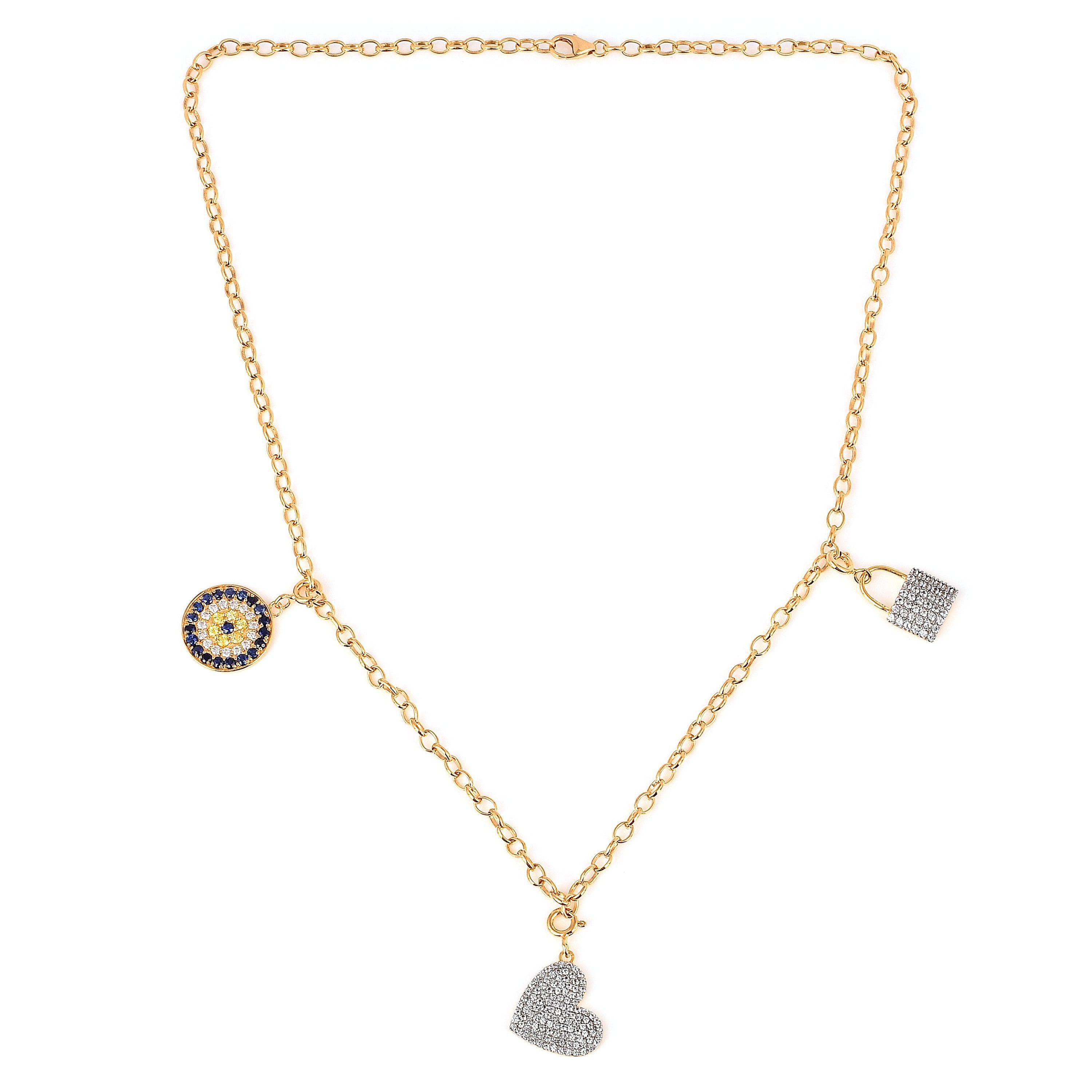 18K Yellow Gold Over Silver  Cluster Heart Charm Necklace For Her