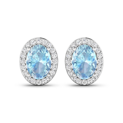 Genuine Diamond Aquamarine Studs Earrings
