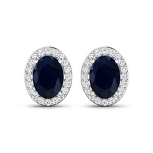 Load image into Gallery viewer, Genuine Diamond and Blue Sapphire Studs