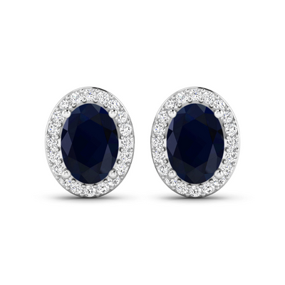 Genuine Diamond and Blue Sapphire Studs