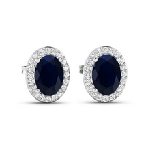 Load image into Gallery viewer, Genuine Diamond and Blue Sapphire Studs