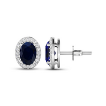 Load image into Gallery viewer, Genuine Diamond and Blue Sapphire Studs