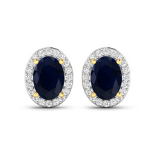 Load image into Gallery viewer, Genuine Diamond and Blue Sapphire Studs