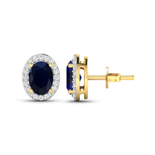 Load image into Gallery viewer, Genuine Diamond and Blue Sapphire Studs